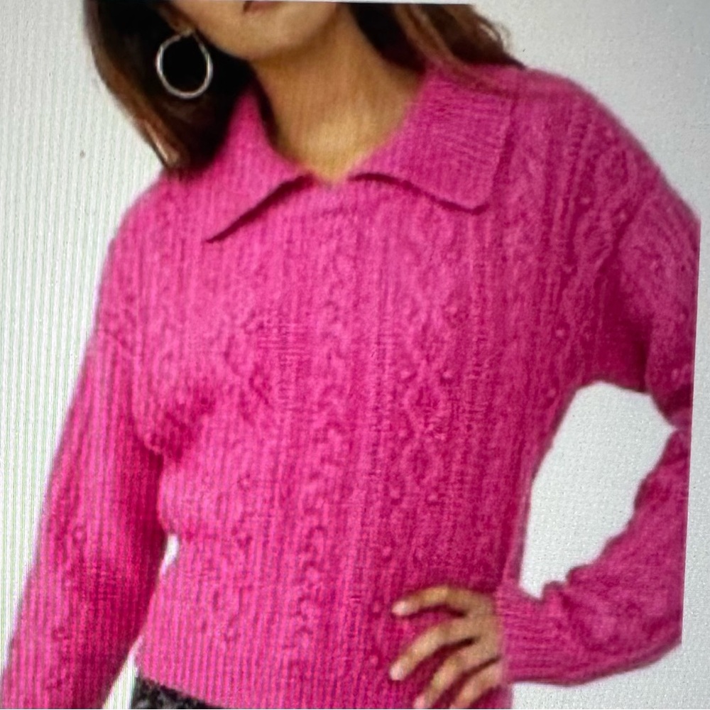 Free People Sweater, Fuscia Pink Every Cloud Collared Pullover.